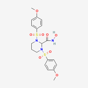 molecular formula C19H23N3O8S2 B1216936 2-Pyrimidinecarboxamide, hexahydro-N-hydroxy-1,3-bis((4-methoxyphenyl)sulfonyl)- CAS No. 203915-61-1