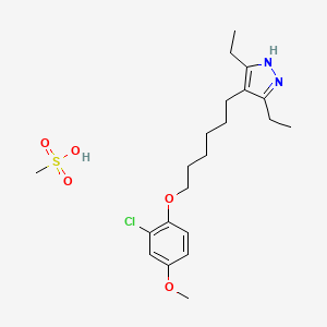 molecular formula C21H33ClN2O5S B1216937 1H-Pyrazole, 4-(6-(2-chloro-4-methoxyphenoxy)hexyl)-3,5-diethyl-, monomethanesulfonate CAS No. 69982-18-9