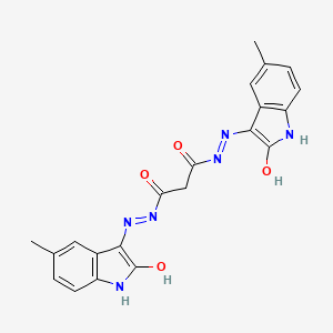 molecular formula C21H18N6O4 B12169375 N'~1~-[(3E)-5-methyl-2-oxo-1,2-dihydro-3H-indol-3-ylidene]-N'~3~-[(3Z)-5-methyl-2-oxo-1,2-dihydro-3H-indol-3-ylidene]propanedihydrazide 