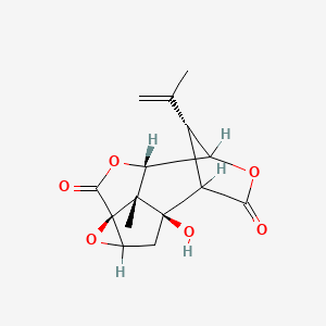 molecular formula C15H16O6 B1216948 (1R,5S,8S,13R,14R)-1-hydroxy-13-methyl-14-prop-1-en-2-yl-4,7,10-trioxapentacyclo[6.4.1.19,12.03,5.05,13]tetradecane-6,11-dione 