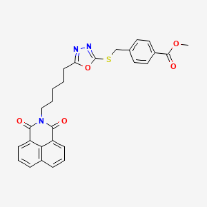 molecular formula C28H25N3O5S B12169545 methyl 4-[({5-[5-(1,3-dioxo-1H-benzo[de]isoquinolin-2(3H)-yl)pentyl]-1,3,4-oxadiazol-2-yl}sulfanyl)methyl]benzoate 