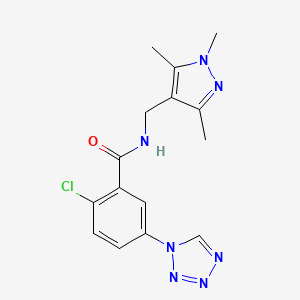 molecular formula C15H16ClN7O B12169753 2-chloro-5-(1H-1,2,3,4-tetraazol-1-yl)-N-[(1,3,5-trimethyl-1H-pyrazol-4-yl)methyl]benzamide 
