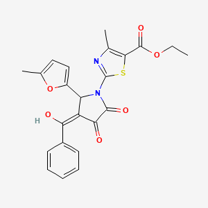 molecular formula C23H20N2O6S B12169769 ethyl 2-[(3E)-3-[hydroxy(phenyl)methylidene]-2-(5-methylfuran-2-yl)-4,5-dioxopyrrolidin-1-yl]-4-methyl-1,3-thiazole-5-carboxylate 