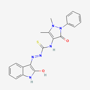 molecular formula C20H18N6O2S B12169778 (2Z)-N-(1,5-dimethyl-3-oxo-2-phenyl-2,3-dihydro-1H-pyrazol-4-yl)-2-(2-oxo-1,2-dihydro-3H-indol-3-ylidene)hydrazinecarbothioamide 