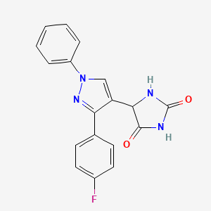 molecular formula C18H13FN4O2 B1217005 5-(3-(4-fluorophenyl)-1-phenyl-1H-pyrazol-4-yl)imidazolidine-2,4-dione CAS No. 484049-04-9
