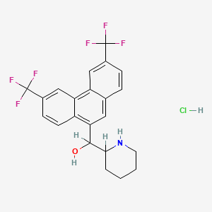 molecular formula C22H20ClF6NO B1217014 [3,6-Bis(trifluoromethyl)phenanthren-9-yl]-piperidin-2-ylmethanol;hydrochloride 