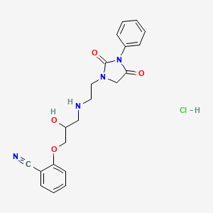 molecular formula C21H23ClN4O4 B1217018 Benzonitrile, 2-(3-((2-(2,4-dioxo-3-phenyl-1-imidazolidinyl)ethyl)amino)-2-hydroxypropoxy)-, monohydrochloride, (+-)- CAS No. 115043-86-2