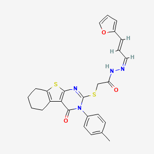 molecular formula C26H24N4O3S2 B12170222 N'-[(1Z,2E)-3-(furan-2-yl)prop-2-en-1-ylidene]-2-{[3-(4-methylphenyl)-4-oxo-3,4,5,6,7,8-hexahydro[1]benzothieno[2,3-d]pyrimidin-2-yl]sulfanyl}acetohydrazide 