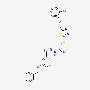molecular formula C25H21ClN4O2S3 B12170240 2-[[5-[(2-chlorophenyl)methylsulfanyl]-1,3,4-thiadiazol-2-yl]sulfanyl]-N-[(E)-(3-phenylmethoxyphenyl)methylideneamino]acetamide 