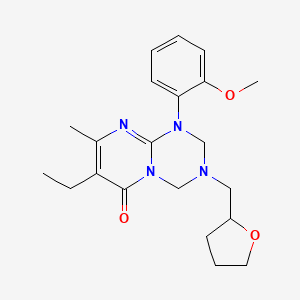molecular formula C21H28N4O3 B12170678 7-ethyl-1-(2-methoxyphenyl)-8-methyl-3-(tetrahydrofuran-2-ylmethyl)-1,2,3,4-tetrahydro-6H-pyrimido[1,2-a][1,3,5]triazin-6-one 