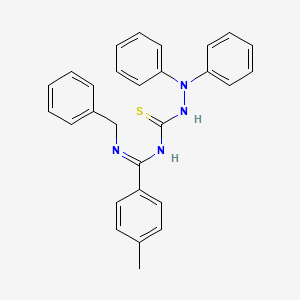 molecular formula C28H26N4S B12170905 N-[(E)-(benzylimino)(4-methylphenyl)methyl]-2,2-diphenylhydrazinecarbothioamide 