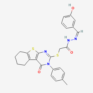 molecular formula C26H24N4O3S2 B12170965 N'-[(Z)-(3-hydroxyphenyl)methylidene]-2-{[3-(4-methylphenyl)-4-oxo-3,4,5,6,7,8-hexahydro[1]benzothieno[2,3-d]pyrimidin-2-yl]sulfanyl}acetohydrazide 