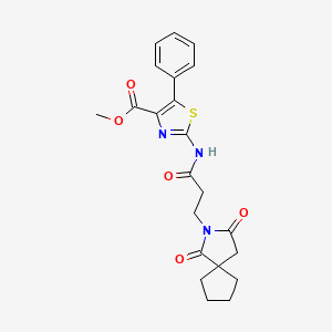 molecular formula C22H23N3O5S B12171125 Methyl 2-{[3-(1,3-dioxo-2-azaspiro[4.4]non-2-yl)propanoyl]amino}-5-phenyl-1,3-thiazole-4-carboxylate 