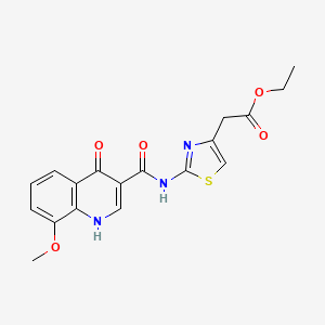 molecular formula C18H17N3O5S B12171518 Ethyl (2-{[(4-hydroxy-8-methoxyquinolin-3-yl)carbonyl]amino}-1,3-thiazol-4-yl)acetate 