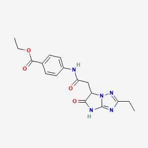 molecular formula C17H19N5O4 B12171520 ethyl 4-{[2-(2-ethyl-5-oxo-5,6-dihydro-4H-imidazo[1,2-b][1,2,4]triazol-6-yl)acetyl]amino}benzoate 