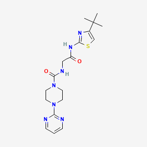 molecular formula C18H25N7O2S B12171533 N-(2-((4-(tert-butyl)thiazol-2-yl)amino)-2-oxoethyl)-4-(pyrimidin-2-yl)piperazine-1-carboxamide 