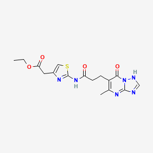 molecular formula C16H18N6O4S B12171616 Ethyl (2-{[3-(7-hydroxy-5-methyl[1,2,4]triazolo[1,5-a]pyrimidin-6-yl)propanoyl]amino}-1,3-thiazol-4-yl)acetate 