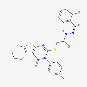 molecular formula C26H23FN4O2S2 B12171879 N'-[(Z)-(2-fluorophenyl)methylidene]-2-{[3-(4-methylphenyl)-4-oxo-3,4,5,6,7,8-hexahydro[1]benzothieno[2,3-d]pyrimidin-2-yl]sulfanyl}acetohydrazide 