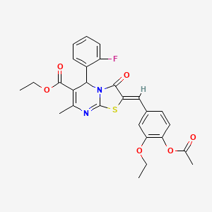 molecular formula C27H25FN2O6S B12172018 ethyl (2Z)-2-[4-(acetyloxy)-3-ethoxybenzylidene]-5-(2-fluorophenyl)-7-methyl-3-oxo-2,3-dihydro-5H-[1,3]thiazolo[3,2-a]pyrimidine-6-carboxylate 