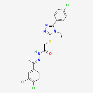 molecular formula C20H18Cl3N5OS B12172140 2-{[5-(4-chlorophenyl)-4-ethyl-4H-1,2,4-triazol-3-yl]sulfanyl}-N'-[(1E)-1-(3,4-dichlorophenyl)ethylidene]acetohydrazide 