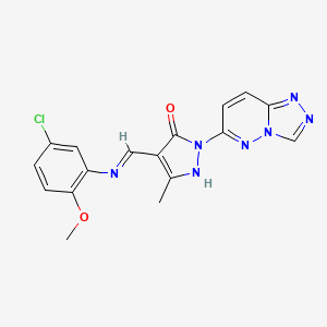 molecular formula C17H14ClN7O2 B12172177 (4E)-4-{[(5-chloro-2-methoxyphenyl)amino]methylidene}-5-methyl-2-([1,2,4]triazolo[4,3-b]pyridazin-6-yl)-2,4-dihydro-3H-pyrazol-3-one 