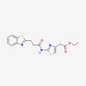 molecular formula C17H17N3O3S2 B12172250 Ethyl (2-{[3-(1,3-benzothiazol-2-yl)propanoyl]amino}-1,3-thiazol-4-yl)acetate 