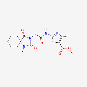 molecular formula C18H24N4O5S B12172513 ethyl (2E)-4-methyl-2-{[(1-methyl-2,4-dioxo-1,3-diazaspiro[4.5]dec-3-yl)acetyl]imino}-2,3-dihydro-1,3-thiazole-5-carboxylate 