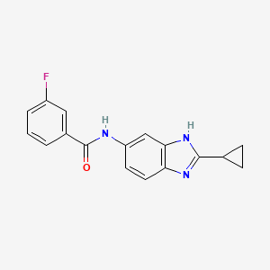 molecular formula C17H14FN3O B12172669 N-(2-cyclopropyl-1H-benzimidazol-5-yl)-3-fluorobenzamide 