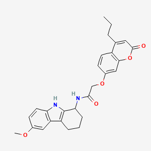 molecular formula C27H28N2O5 B12172798 N-(6-methoxy-2,3,4,9-tetrahydro-1H-carbazol-1-yl)-2-[(2-oxo-4-propyl-2H-chromen-7-yl)oxy]acetamide 