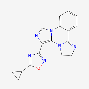 molecular formula C17H14N6O B1217286 2,3-Dihydro-diimidazo(1,5-a-1',2'-C)quinazoline-5-(5-cyclopropyl-1,2,4-oxadiazol-3-yl) CAS No. 134516-75-9