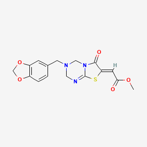molecular formula C16H15N3O5S B12172878 methyl (2Z)-[3-(1,3-benzodioxol-5-ylmethyl)-6-oxo-3,4-dihydro-2H-[1,3]thiazolo[3,2-a][1,3,5]triazin-7(6H)-ylidene]ethanoate 