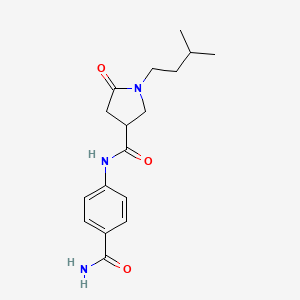 molecular formula C17H23N3O3 B12172981 N-(4-carbamoylphenyl)-1-(3-methylbutyl)-5-oxopyrrolidine-3-carboxamide 
