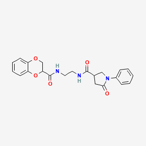 molecular formula C22H23N3O5 B12173424 N-{2-[(2,3-dihydro-1,4-benzodioxin-2-ylcarbonyl)amino]ethyl}-5-oxo-1-phenylpyrrolidine-3-carboxamide 