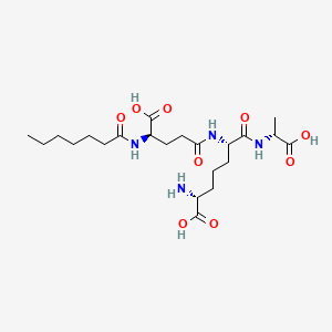 B1217349 N-(1-Oxoheptyl)-D-gamma-glutamyl-(6R)-6-carboxy-L-lysyl-D-alanine CAS No. 79335-75-4