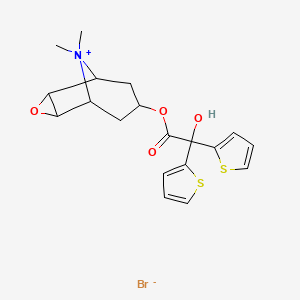 molecular formula C19H22BrNO4S2 B1217351 (9,9-Dimethyl-3-oxa-9-azoniatricyclo[3.3.1.02,4]nonan-7-yl) 2-hydroxy-2,2-dithiophen-2-ylacetate;bromide 