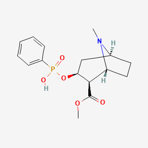 molecular formula C16H22NO5P B1217378 3-(Hydroxy-phenyl-phosphinoyloxy)-8-methyl-8-aza-bicyclo[3.2.1]octane-2-carboxylic acid methyl ester 