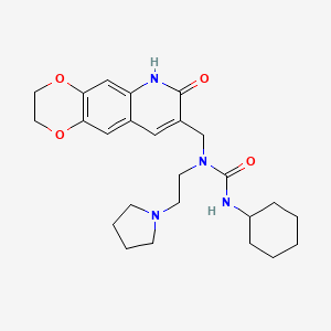 molecular formula C25H34N4O4 B1217381 3-cyclohexyl-1-[(7-oxo-3,6-dihydro-2H-[1,4]dioxino[2,3-g]quinolin-8-yl)methyl]-1-[2-(1-pyrrolidinyl)ethyl]urea 