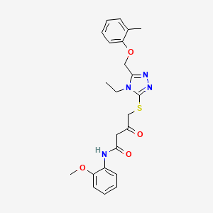 molecular formula C23H26N4O4S B1217386 4-[[4-ethyl-5-[(2-methylphenoxy)methyl]-1,2,4-triazol-3-yl]thio]-N-(2-methoxyphenyl)-3-oxobutanamide 