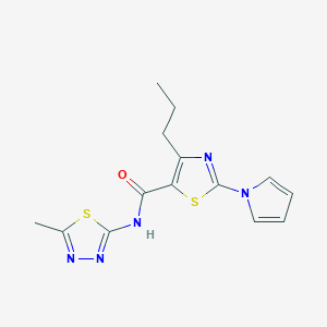 molecular formula C14H15N5OS2 B12173867 N-[(2Z)-5-methyl-1,3,4-thiadiazol-2(3H)-ylidene]-4-propyl-2-(1H-pyrrol-1-yl)-1,3-thiazole-5-carboxamide 