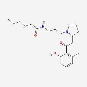 molecular formula C22H34N2O3 B1217400 Hexanamide, N-(3-(2-(2-(2-hydroxy-6-methylphenyl)-2-oxoethyl)-1-pyrrolidinyl)propyl)- CAS No. 87201-37-4