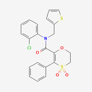 molecular formula C22H18ClNO4S2 B12174139 N-(2-chlorophenyl)-3-phenyl-N-(thiophen-2-ylmethyl)-5,6-dihydro-1,4-oxathiine-2-carboxamide 4,4-dioxide 