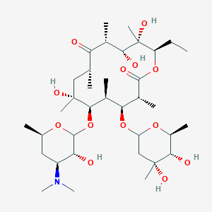 molecular formula C36H65NO13 B1217446 (3R,4S,5S,6R,7R,9R,11R,12R,13S,14R)-4-[(4R,5S,6S)-4,5-dihydroxy-4,6-dimethyloxan-2-yl]oxy-6-[(3R,4S,6R)-4-(dimethylamino)-3-hydroxy-6-methyloxan-2-yl]oxy-14-ethyl-7,12,13-trihydroxy-3,5,7,9,11,13-hexamethyl-oxacyclotetradecane-2,10-dione 