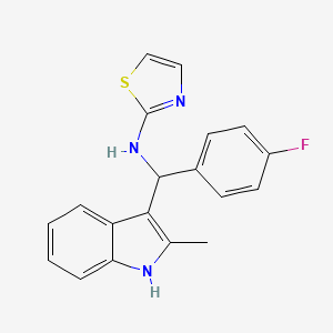 molecular formula C19H16FN3S B12174530 N-[(4-fluorophenyl)(2-methyl-1H-indol-3-yl)methyl]-1,3-thiazol-2-amine 
