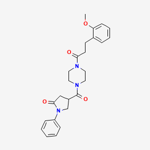 molecular formula C25H29N3O4 B12174545 4-({4-[3-(2-Methoxyphenyl)propanoyl]piperazin-1-yl}carbonyl)-1-phenylpyrrolidin-2-one 
