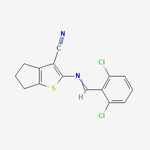 molecular formula C15H10Cl2N2S B1217464 2-[(2,6-dichlorobenzylidene)amino]-5,6-dihydro-4H-cyclopenta[b]thiophene-3-carbonitrile 