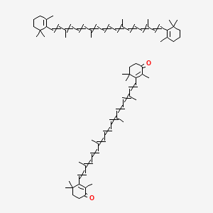 molecular formula C80H108O2 B1217526 1,3,3-Trimethyl-2-[3,7,12,16-tetramethyl-18-(2,6,6-trimethylcyclohexen-1-yl)octadeca-1,3,5,7,9,11,13,15,17-nonaenyl]cyclohexene;2,4,4-trimethyl-3-[3,7,12,16-tetramethyl-18-(2,6,6-trimethyl-3-oxocyclohexen-1-yl)octadeca-1,3,5,7,9,11,13,15,17-nonaenyl]cyclohex-2-en-1-one 