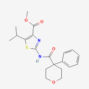 molecular formula C20H24N2O4S B12175283 methyl 2-{[(4-phenyltetrahydro-2H-pyran-4-yl)carbonyl]amino}-5-(propan-2-yl)-1,3-thiazole-4-carboxylate 
