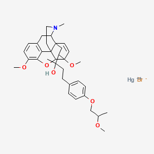 molecular formula C35H45BrHgNO6+ B1217534 Mercury, bromo(3-(4-(3-((5alpha,7alpha)-4,5-epoxy-3,6-dimethoxy-17-methyl-6,14-ethenomorphinan-7-yl)-(3R)-3-hydroxybutyl)phenoxy)-2-methoxypropyl)- CAS No. 95461-73-7