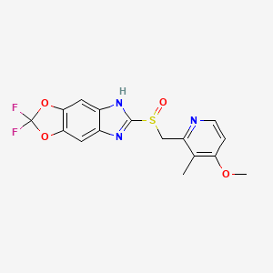 molecular formula C16H13F2N3O4S B1217537 2,2-Difluoro-6-((4-methoxy-3-methyl-2-pyridyl)methylsulfinyl)-5H-(1,3)-dioxolo(4,5-f)benzimidazole CAS No. 97966-86-4