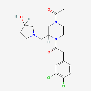 molecular formula C19H25Cl2N3O3 B1217547 4-Acetyl-1-((3,4-dichlorophenyl)acetyl)-2-((3-hydroxy-1-pyrrolidinyl)methyl)piperazine CAS No. 133407-20-2